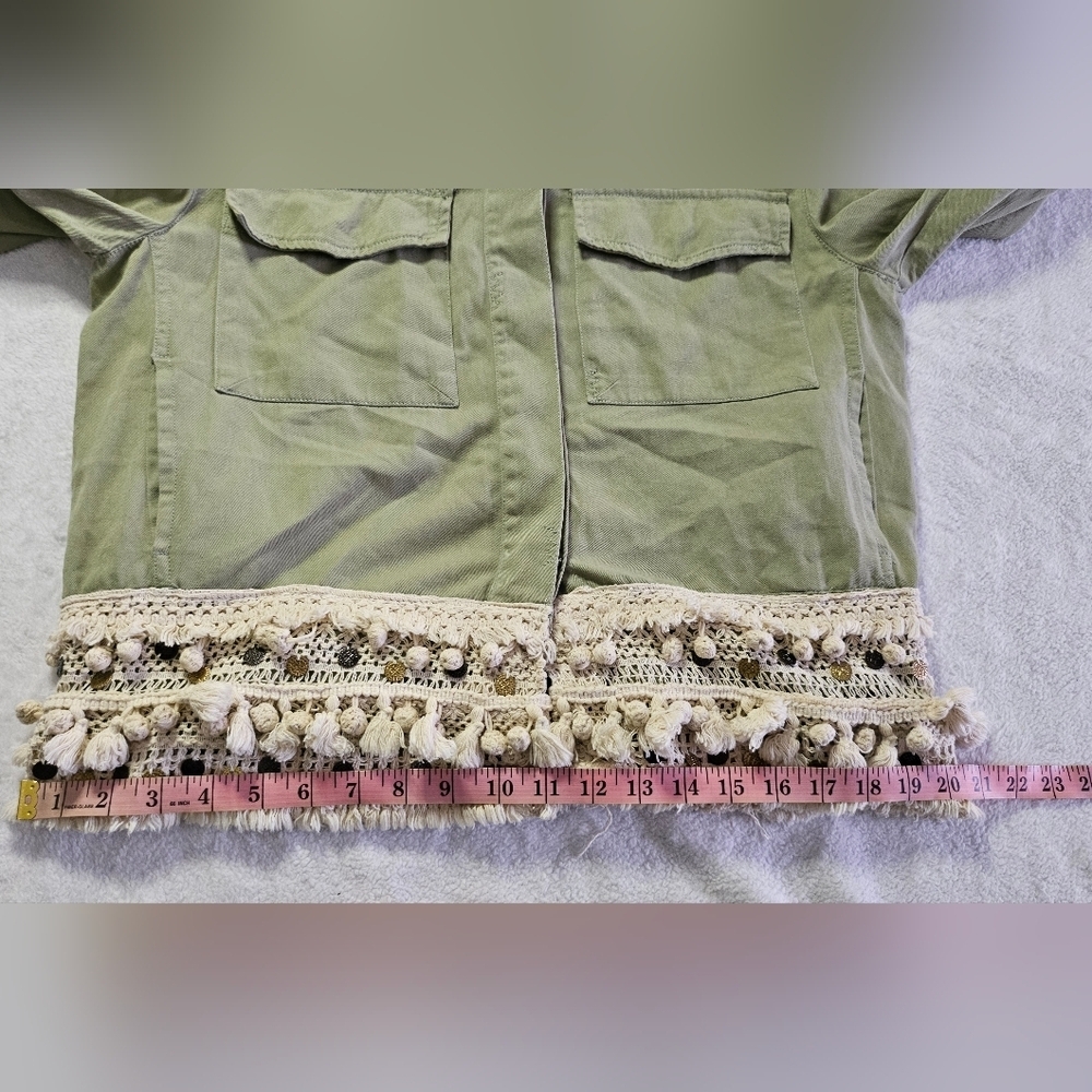 Zara Woman Outerwear Army Green Tassel Pom Fringe Boho Jacket - Picture 5 of 13